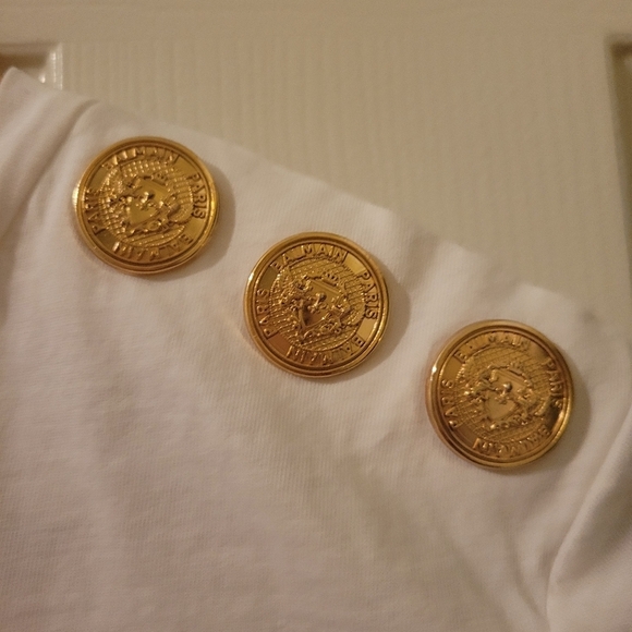 Balmain Gold Button Tee Shirt White S - Picture 4 of 9